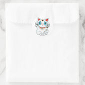 Maneki Neko Lucky Becelling White Cat Ronde Sticker (Tas)