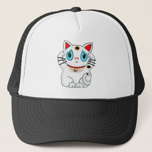 Maneki Neko Lucky Becelling White Cat Trucker Pet (Voorkant)