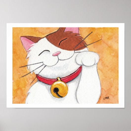 Maneki Neko Lucky Calico Cat Art Print (Voorkant)