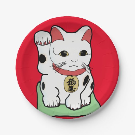 Maneki-Neko / Lucky Cat Emoji Papieren Bordje (Voorkant)