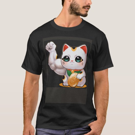 Maneki neko lucky cat gym bro pump flex swole t-shirt (Voorkant)
