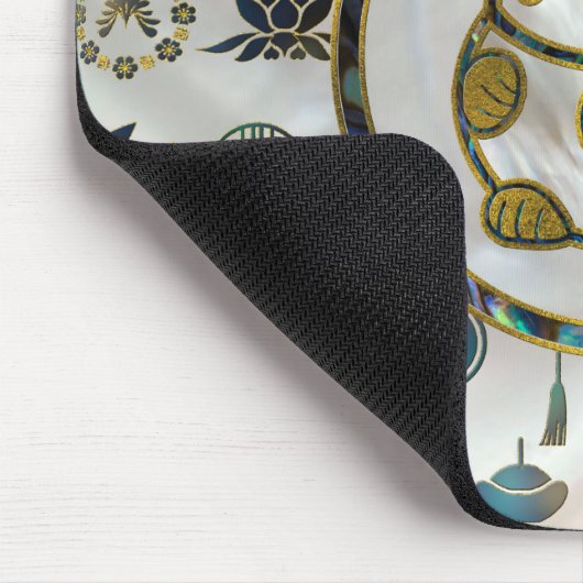 Maneki Neko Lucky cat op parels en op zeeoren Muismat (Hoek)