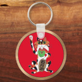 Maneki Neko Lucky Cat right Paw Rayed Red Gold Sleutelhanger (Voorkant)