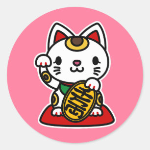 Maneki Neko (Lucky Cat) Ronde Sticker