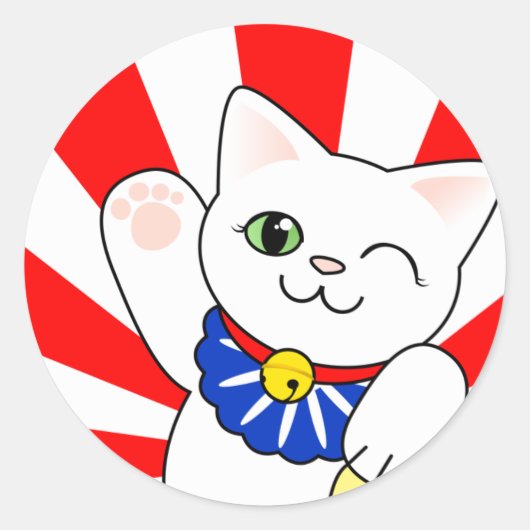 Maneki Neko Lucky Cat Ronde Sticker (Voorkant)