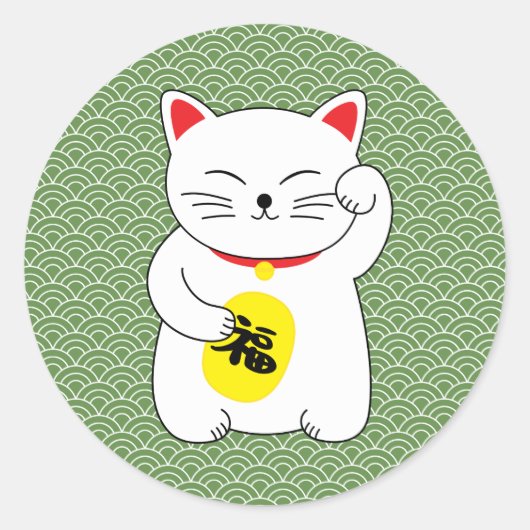 Maneki Neko Lucky Cat Ronde Sticker (Voorkant)