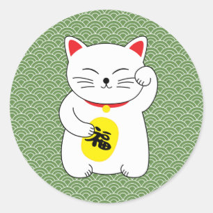 Maneki Neko Lucky Cat Ronde Sticker