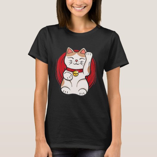 Maneki Neko Lucky Cat Statue Waving Japanse stijl T-shirt (Voorkant)