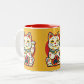 Maneki Neko - Lucky Cat Tweekleurige Koffiemok (Voorkant links)