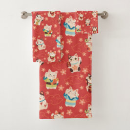 Maneki Neko Lucky Cats Badhanddoekenset Bad Handdoek