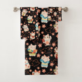 Maneki Neko Lucky Cats Bath Towel Set Bad Handdoek (Insitu)