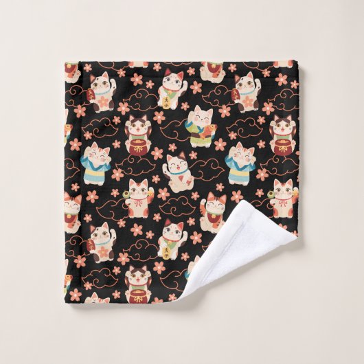 Maneki Neko Lucky Cats Bath Towel Set Bad Handdoek (Wasdoekje)