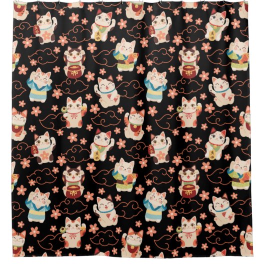 Maneki Neko Lucky Cats Douchegordijn (Voorkant)