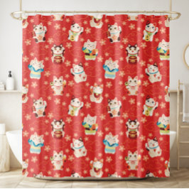 Maneki Neko Lucky Cats Douchemateriaal Douchegordijn