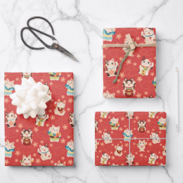 Maneki Neko Lucky Cats Inpakpapier Set Vel
