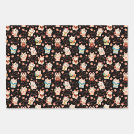 Maneki Neko Lucky Cats Inpakpapier Set Vel
