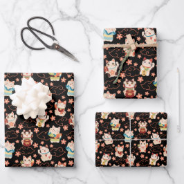 Maneki Neko Lucky Cats Inpakpapier Set Vel