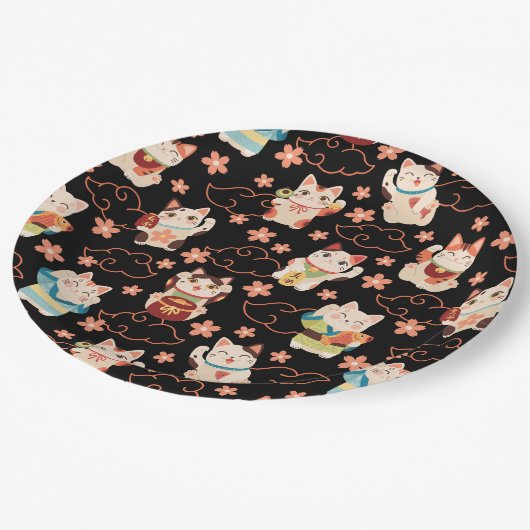 Maneki Neko Lucky Cats Papieren Bordje (Gekanteld)