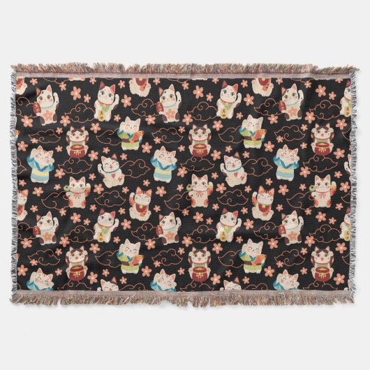 Maneki Neko Lucky Cats Patroon Deken (Voorkant)