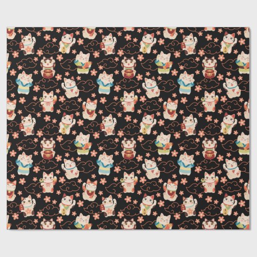 Maneki Neko Lucky Cats Pattern Cadeaupapier (Vlak)