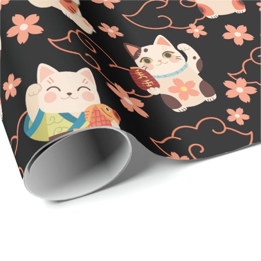 Maneki Neko Lucky Cats Pattern Cadeaupapier (Rol Hoek)