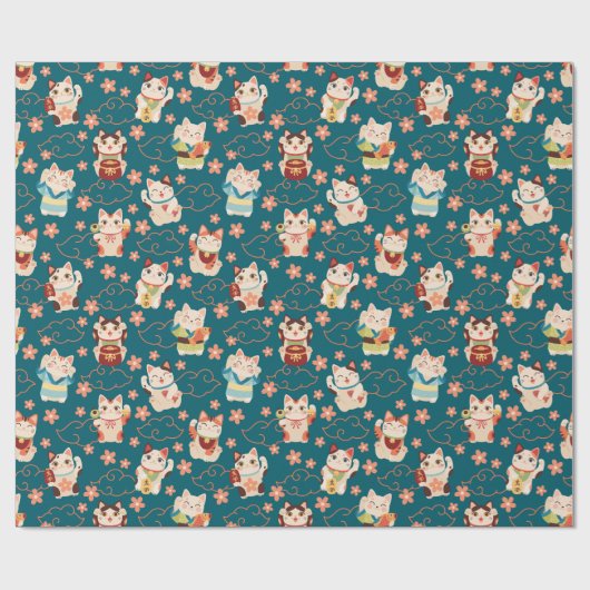 Maneki Neko Lucky Cats Pattern Cadeaupapier (Vlak)