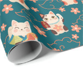 Maneki Neko Lucky Cats Pattern Cadeaupapier (Rol Hoek)