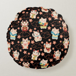 Maneki Neko Lucky Cats Rond Kussen