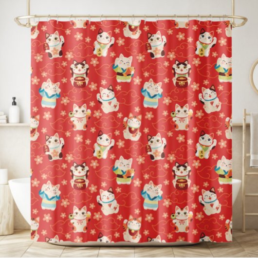 Maneki Neko Lucky Cats Shower Curtain Douchegordijn