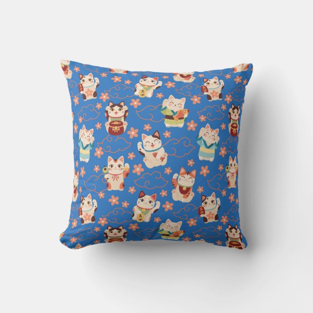 Maneki Neko Lucky Cats Throw Pillow Kussen (Voorkant)