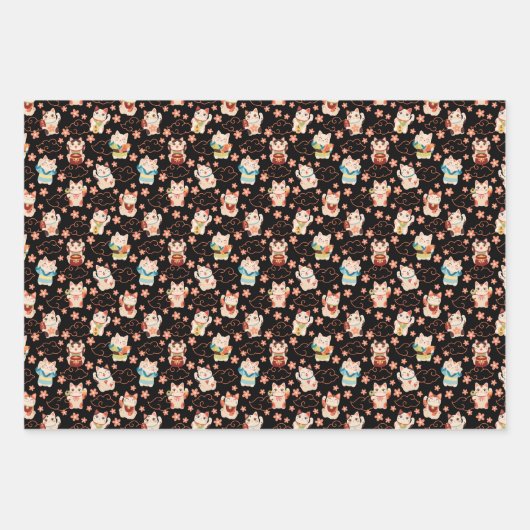 Maneki Neko Lucky Cats Wrapping Paper Set (Voorkant 3)
