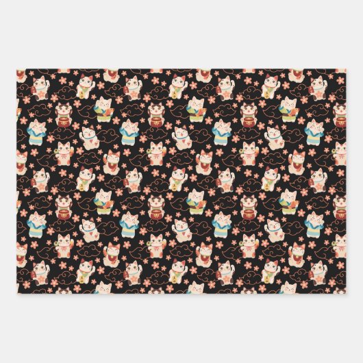 Maneki Neko Lucky Cats Wrapping Paper Set (Voorkant)