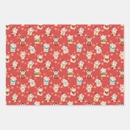 Maneki Neko Lucky Cats Wrapping Paper Set