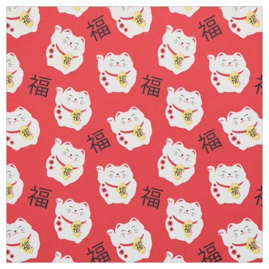 Maneki Neko Lucky Kat Chinees Japans symbool Stof (Swatch)