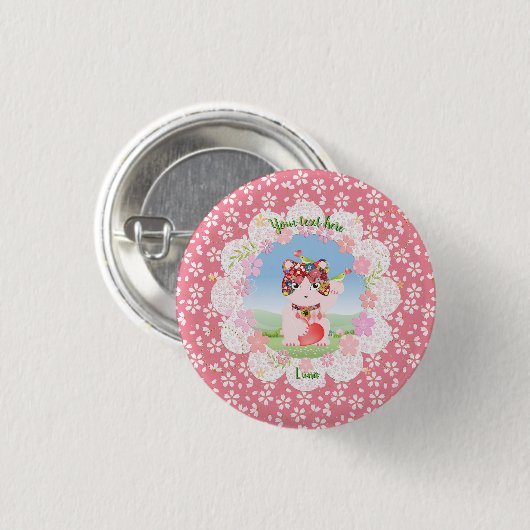 Maneki Neko Lucky Luna Ronde Button 3,2 Cm (Voorkant /achterkant)