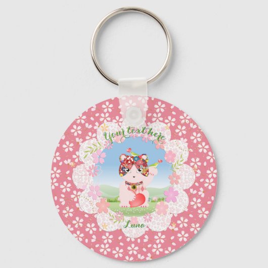 Maneki Neko Lucky Luna Round Sleutelhanger (Voorkant)