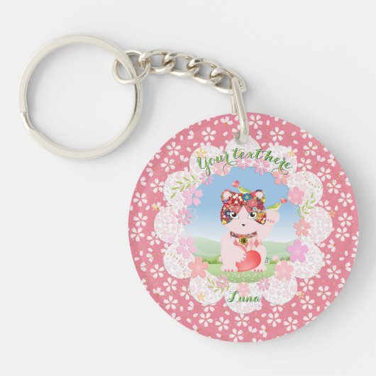 Maneki Neko Lucky Luna Round Sleutelhanger (Voorkant)
