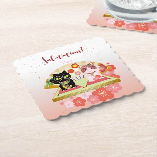 Maneki Neko Lucky Poiluna Kartonnen Onderzetters (Gebogen)