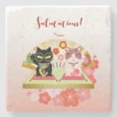 Maneki Neko Lucky Poiluna Stenen Onderzetter (Voorkant)