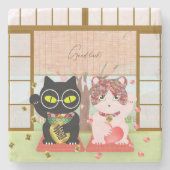 Maneki Neko Lucky Poiluna Stenen Onderzetter (Voorkant)