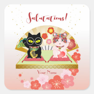 Maneki Neko Lucky Poiluna Vierkante Sticker