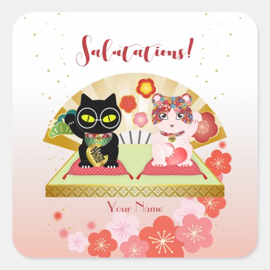 Maneki Neko Lucky Poiluna Vierkante Sticker (Voorkant)