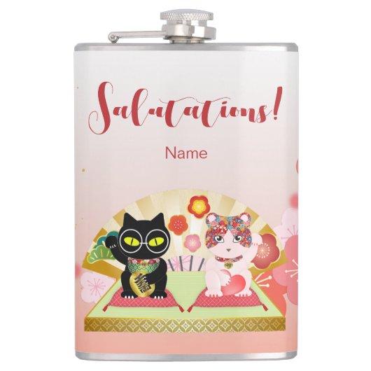Maneki Neko Lucky Poluna Vinyl Wrapped Heupfles (Voorkant)