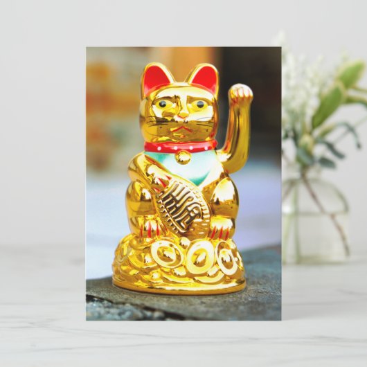 Maneki Neko Lucy Waving Cat Design Kaart (Staand voorkant)