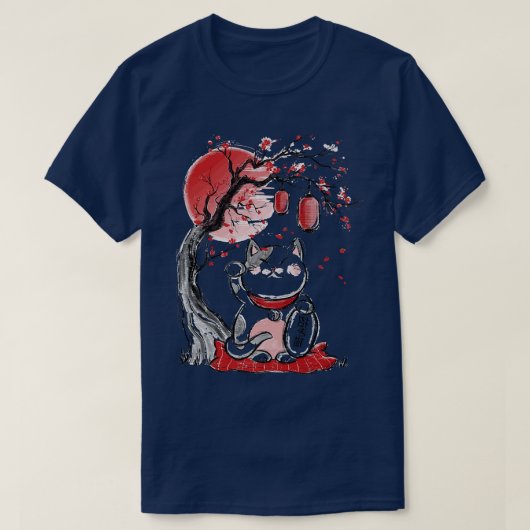 maneki neko maffe kat zwaait arm red Moon beckonin T-shirt (Design voorkant)