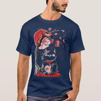 maneki neko maffe kat zwaait arm red Moon beckonin T-shirt