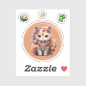 Maneki Neko met bloemen Sticker (Vel)