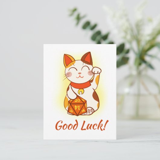 Maneki Neko met D20 RPG Dice Good Luck Briefkaart (Staand voorkant)