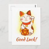 Maneki Neko met D20 RPG Dice Good Luck Briefkaart (Voorkant / Achterkant)