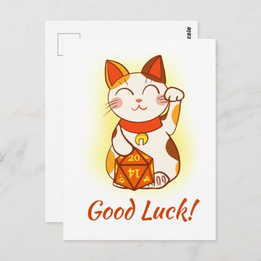 Maneki Neko met D20 RPG Dice Good Luck Briefkaart (Voorkant / Achterkant)